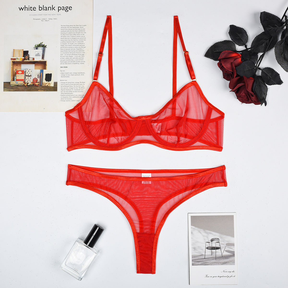 With Top Sheer Mesh Two-Piece Lingerie Set - Alternate View