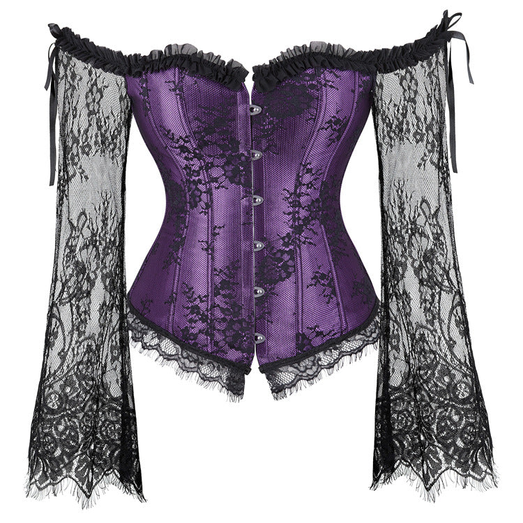 Black Lace Sleeve Corset Top, alternate view 6