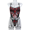Floral Embroidered Strappy Three-Piece Lingerie Set - Styled View