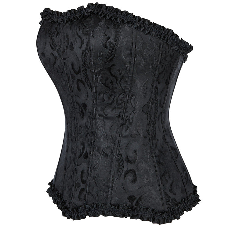 Black Jacquard Lace-Trim Corset Top, alternate view 3