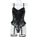 Lace-look strappy teddy bodysuit with black and pink color options - alternate view