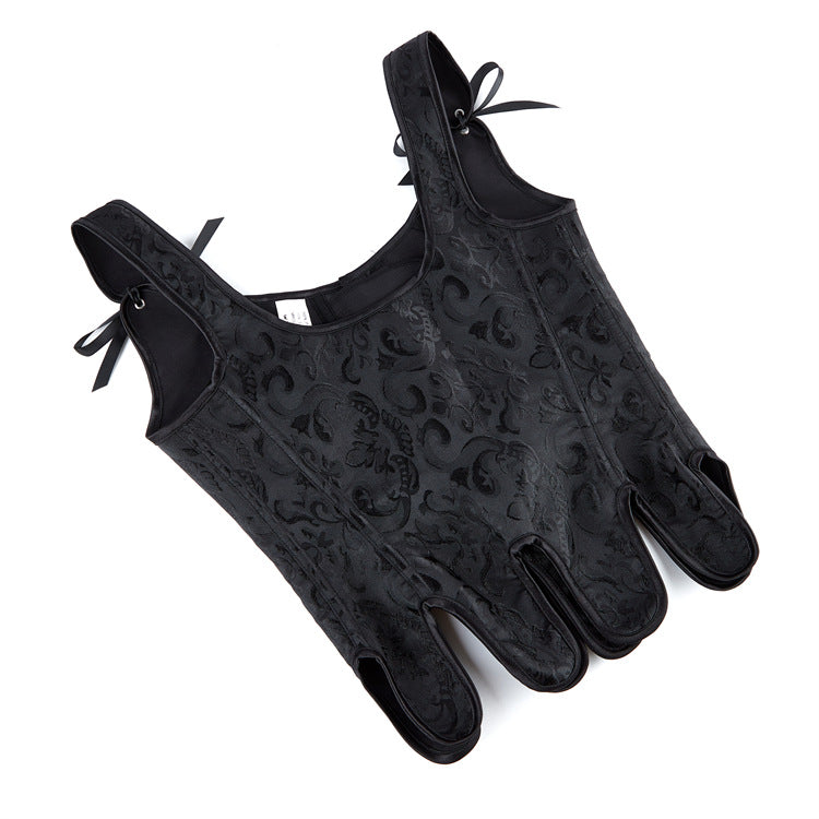 Black Jacquard Tie-Strap Corset Top, alternate view 5