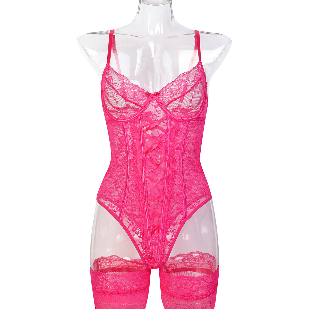 Blue Lace Strappy Teddy Bodysuit - Styled View