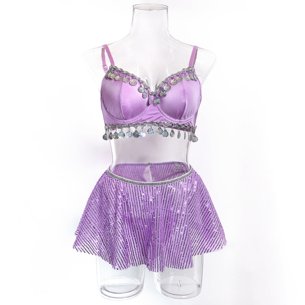 Purple Strappy Three-Piece Lingerie Set - Alternate View
