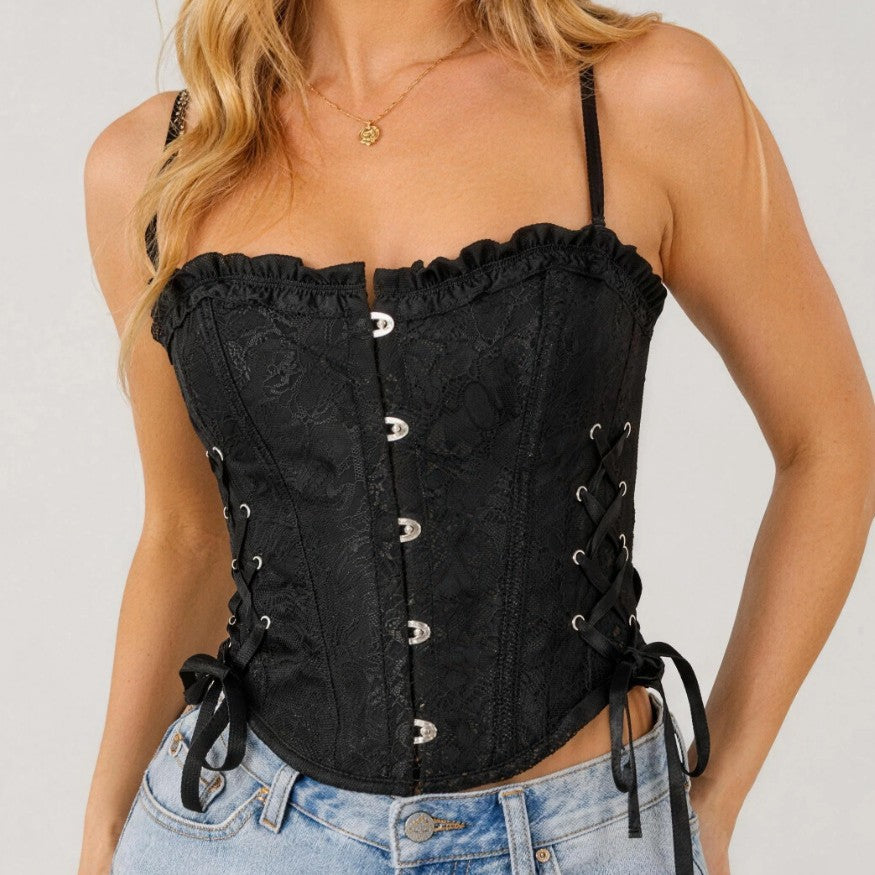 Black Side-Tie Lace-Up Corset Top