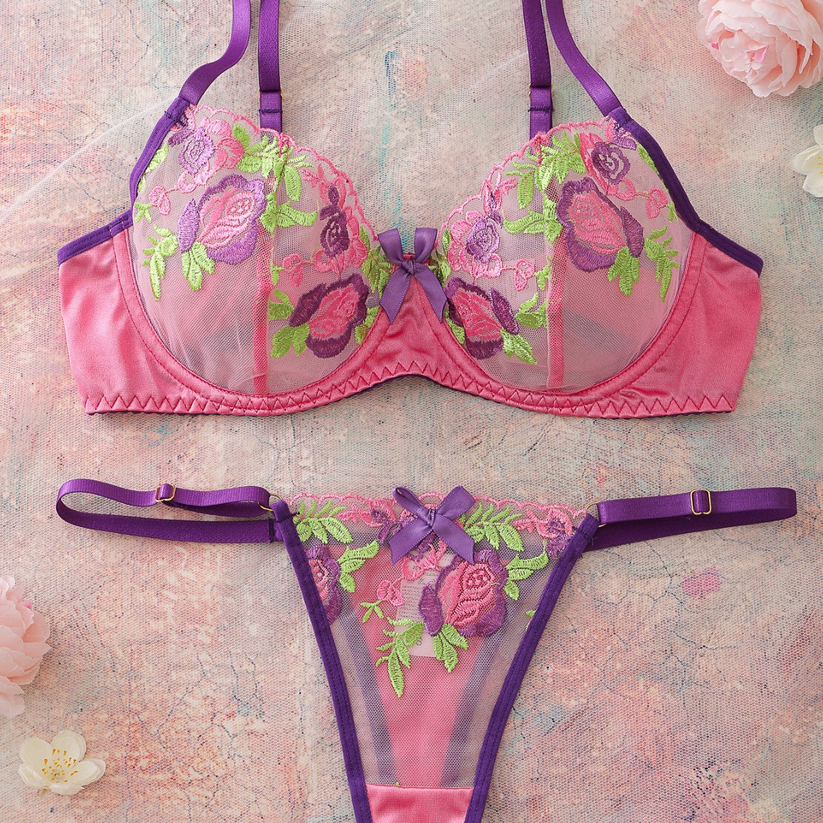 Pastel Floral Bra and Bottom Lingerie Set
