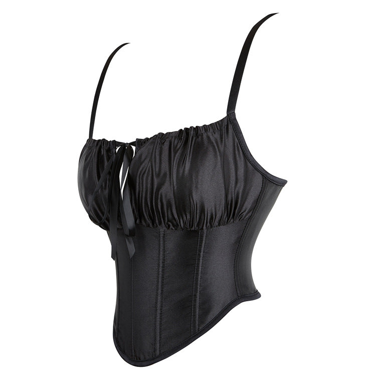 Black Lace-Up Satin-Look Corset Top, alternate view 2