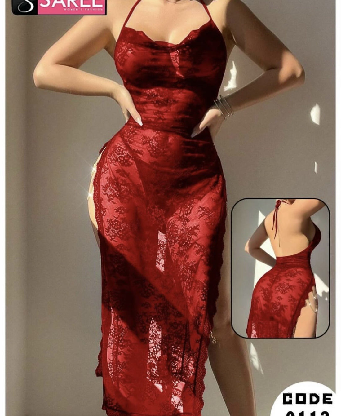 Red Lace Bodycon Chemise Nightdress, alternate view 8