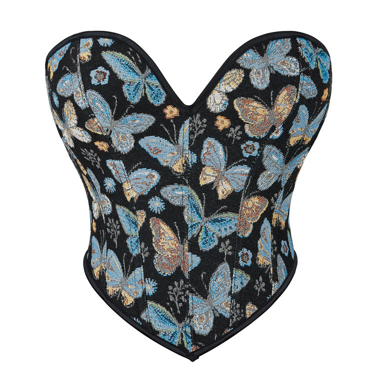 Black Butterfly Print Corset Top