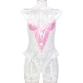 Lace-look strappy teddy bodysuit with black and pink color options - alternate view