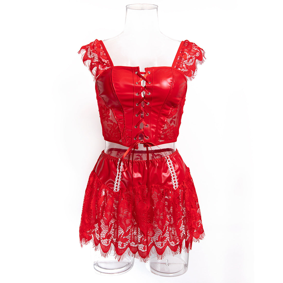 Red Faux Leather Lingerie Set - Alternate View