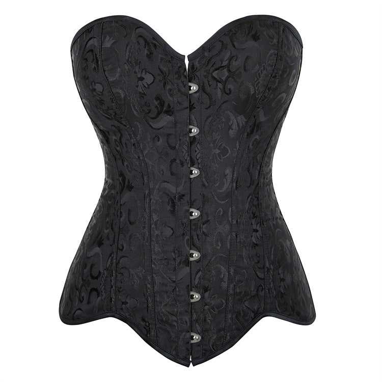 Black Jacquard Button Corset Top