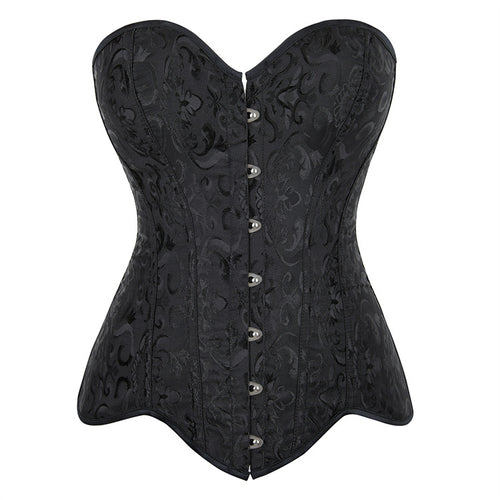 Black Jacquard Button Corset Top