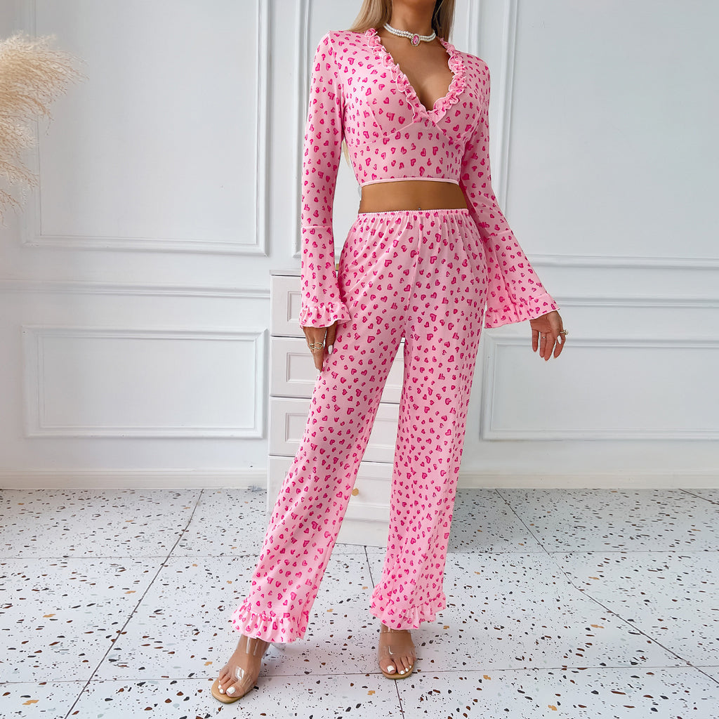 Pink Lace Two-Piece Lingerie Set - Detail View