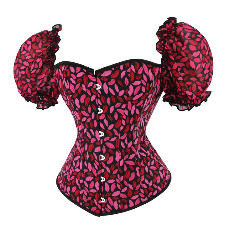 Pink Floral Puff-Sleeve Corset Top, alternate view 2