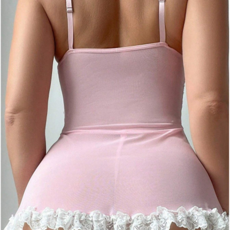 Ivory Lace Garter Chemise Lingerie Set, alternate view 4