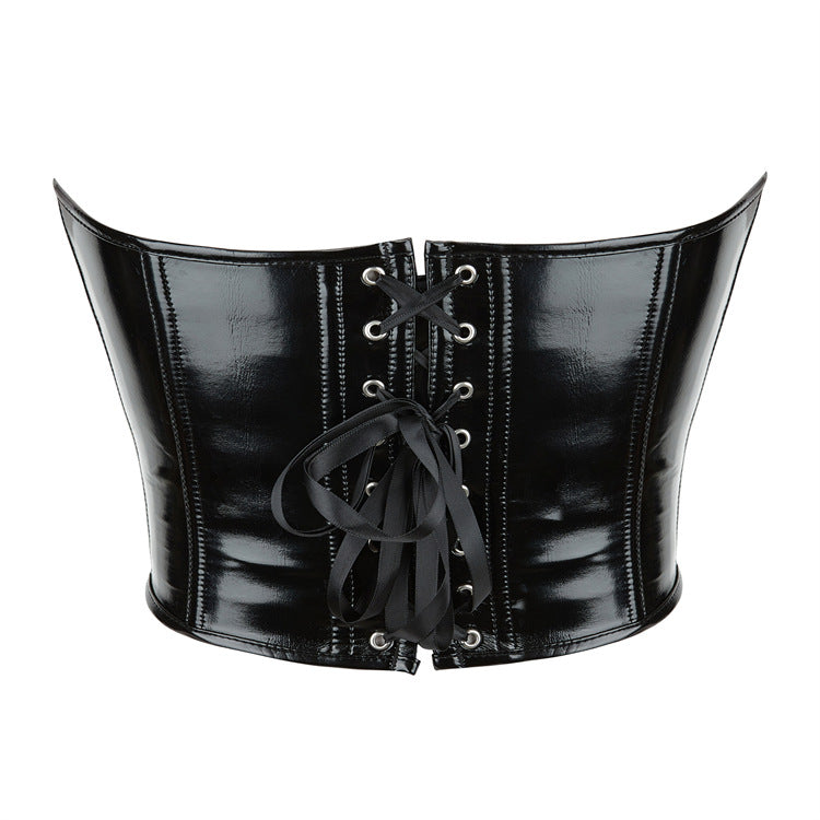 Black Leather-Look Sweetheart Corset Top, alternate view 3