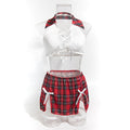 Red Plaid Uniform-Inspired Costume Lingerie Set - Alternate View