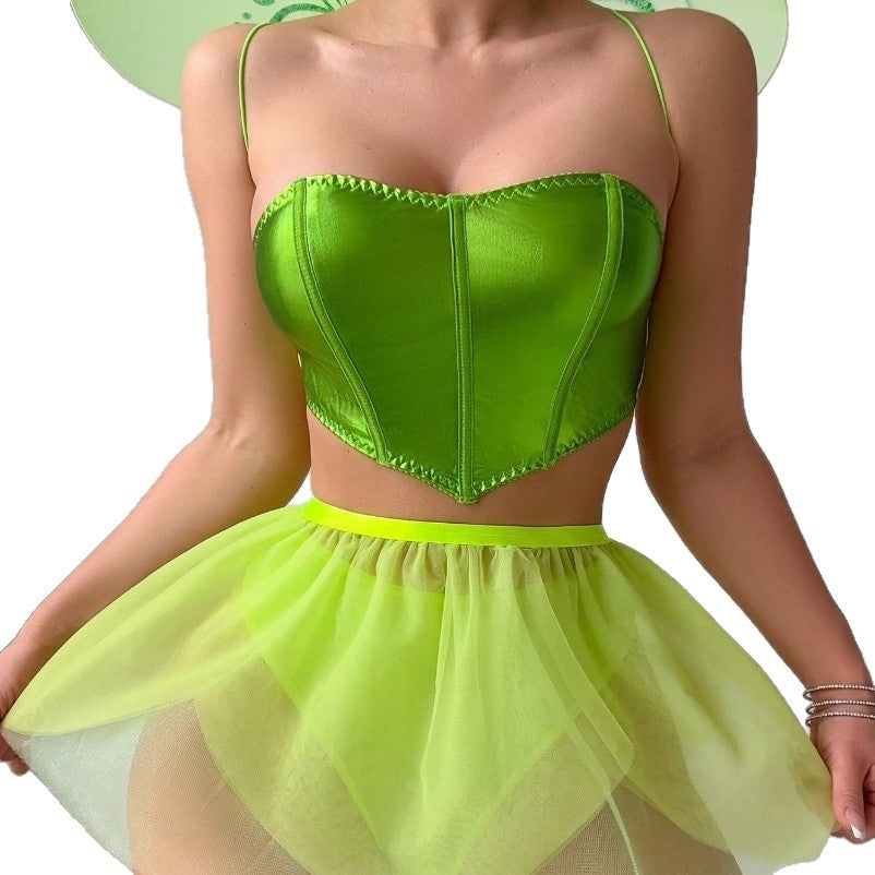 Neon Green Tulle Skirt Lingerie Set, alternate view 5