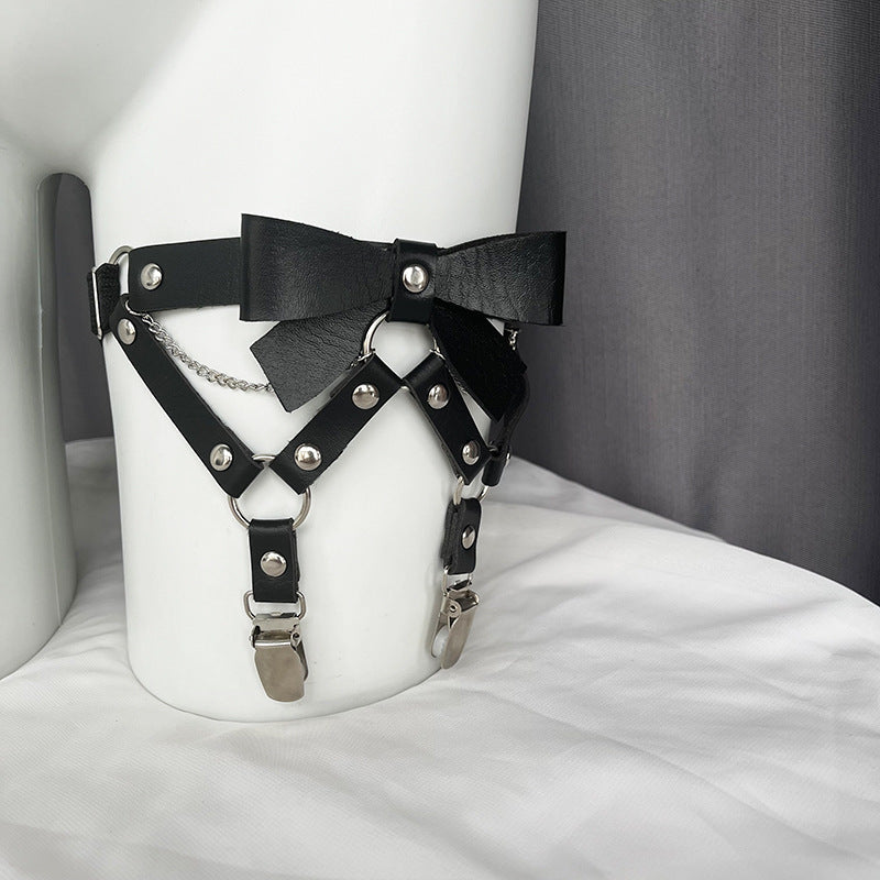 European and American cross-border leather fun leg ring garter belt halloween demon girl leg ring jewelry Spice girl thigh collar