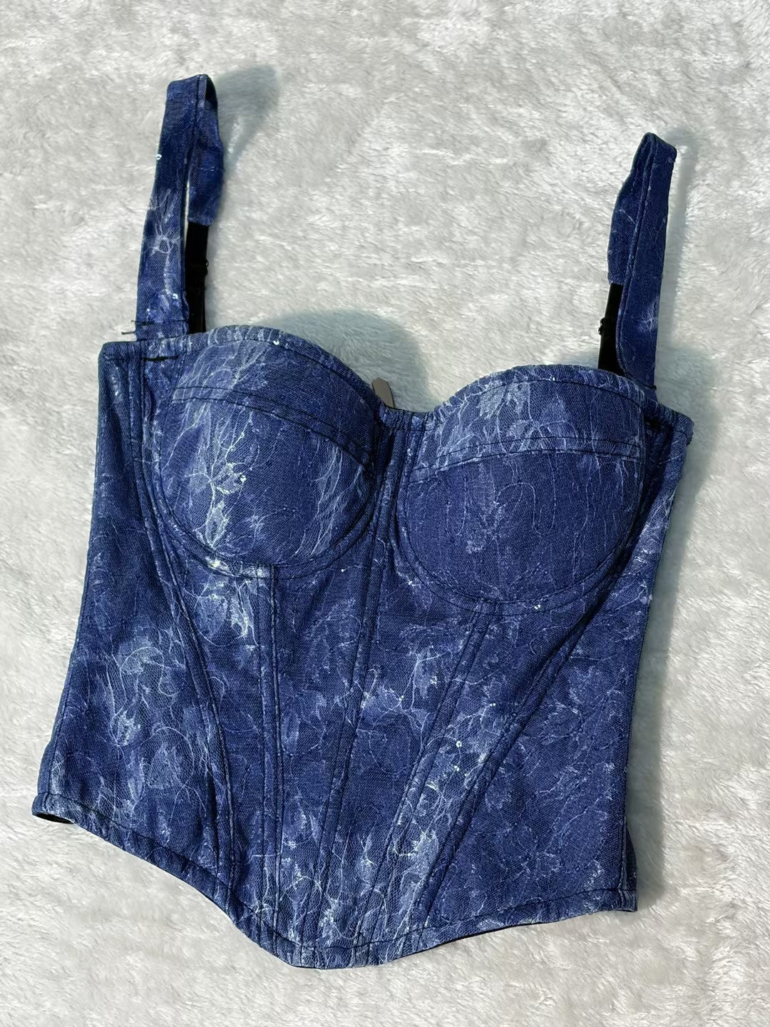 Blue Denim-Look Lace Corset Top, alternate view 10