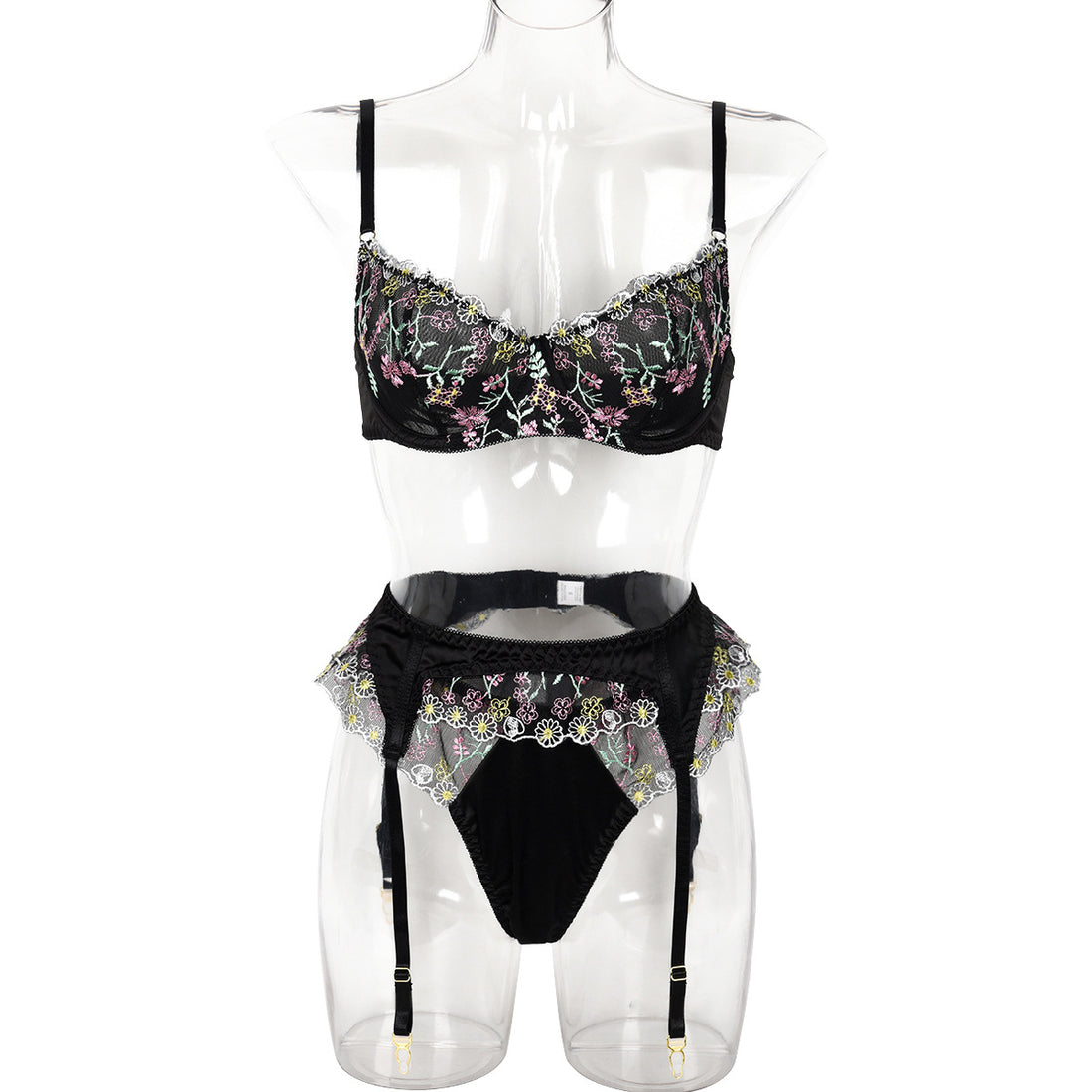 Satin Lace Trim Lingerie Set - Alternate View