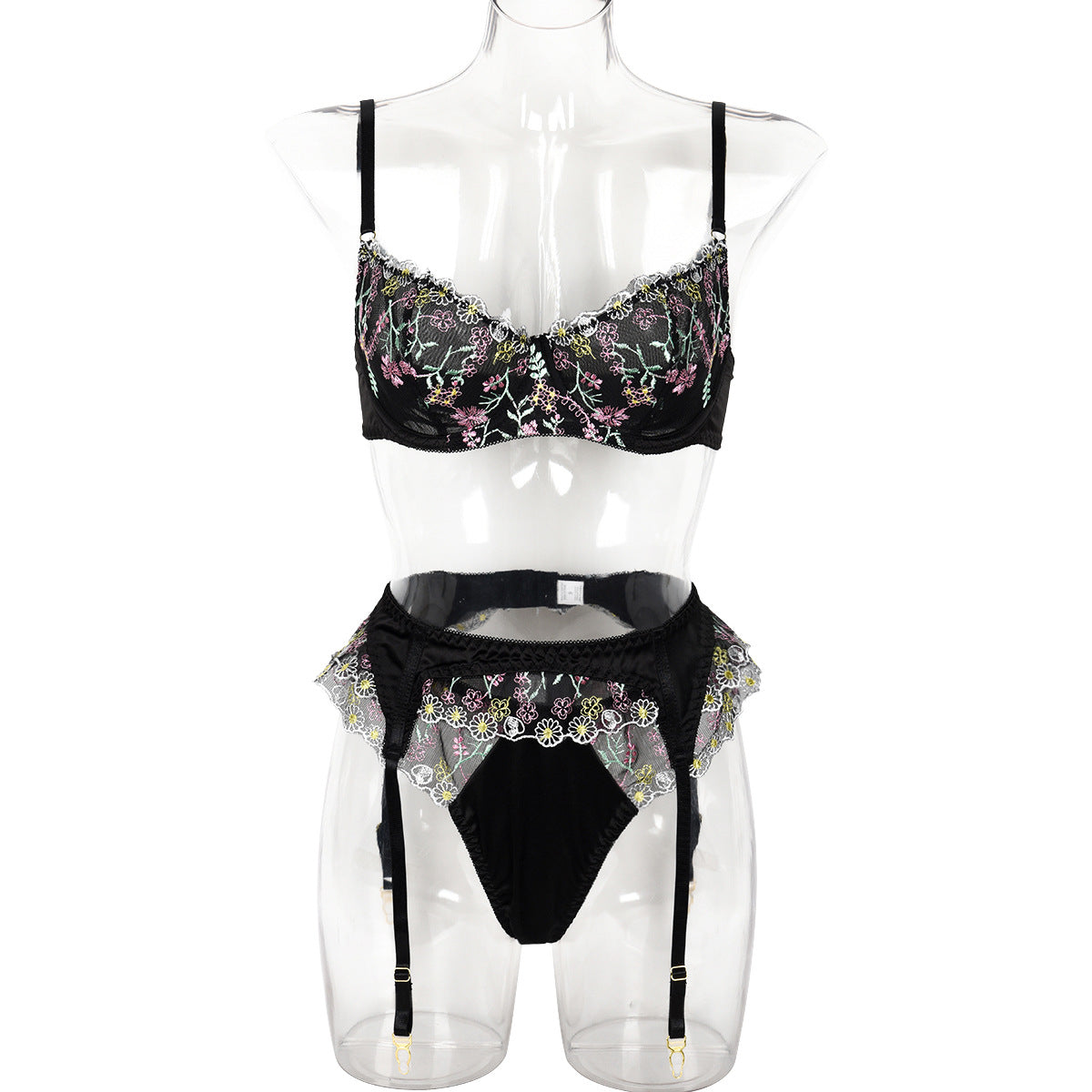 Satin Lace Trim Lingerie Set - Alternate View