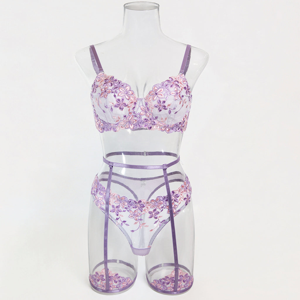 Boutique Floral Lace Garter Lingerie Set - Alternate View