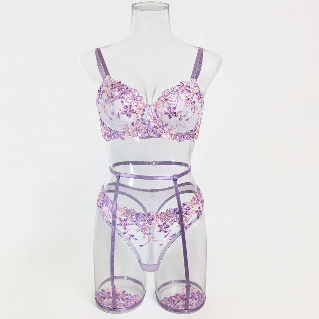 Boutique Floral Lace Garter Lingerie Set - Alternate View