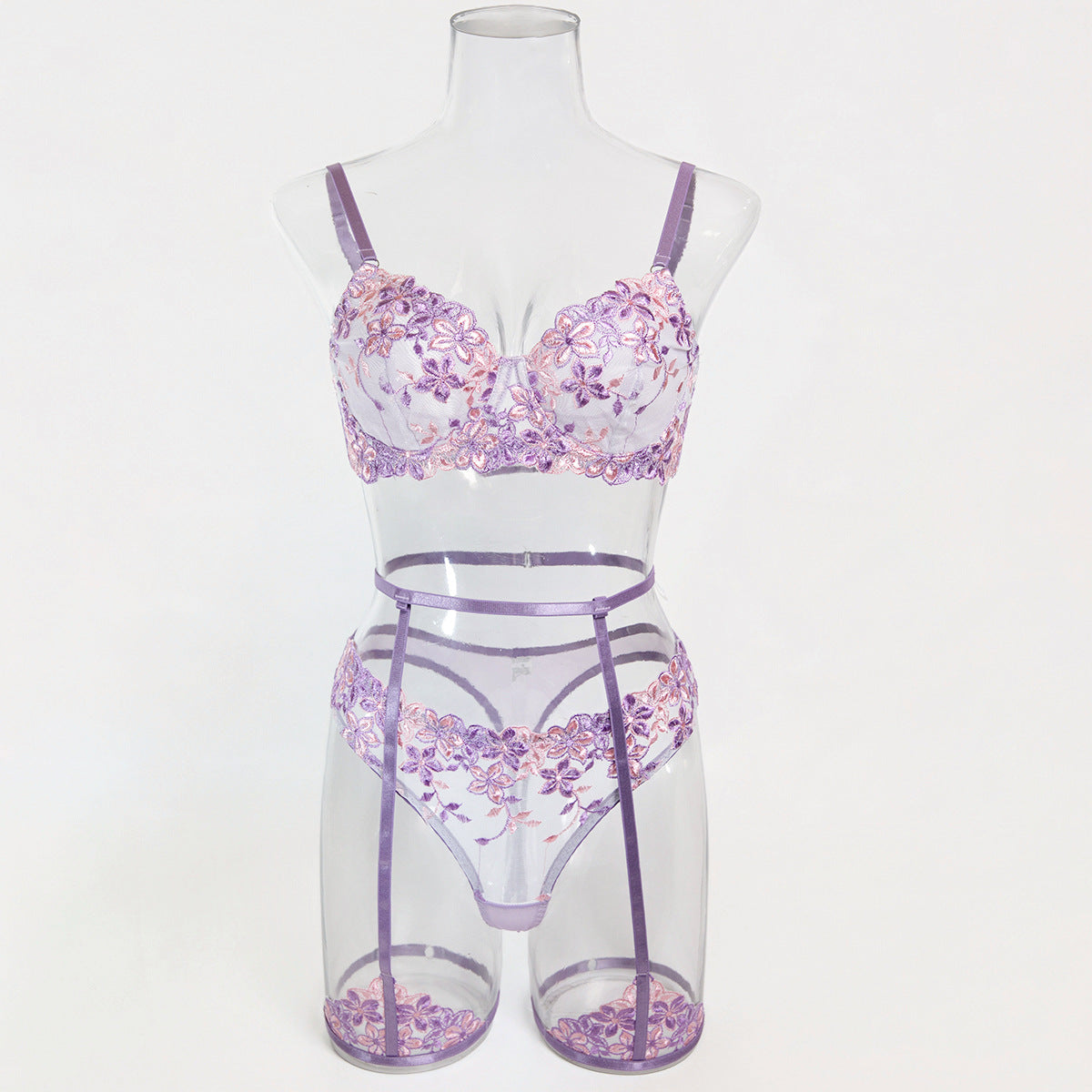 Boutique Floral Lace Garter Lingerie Set - Alternate View