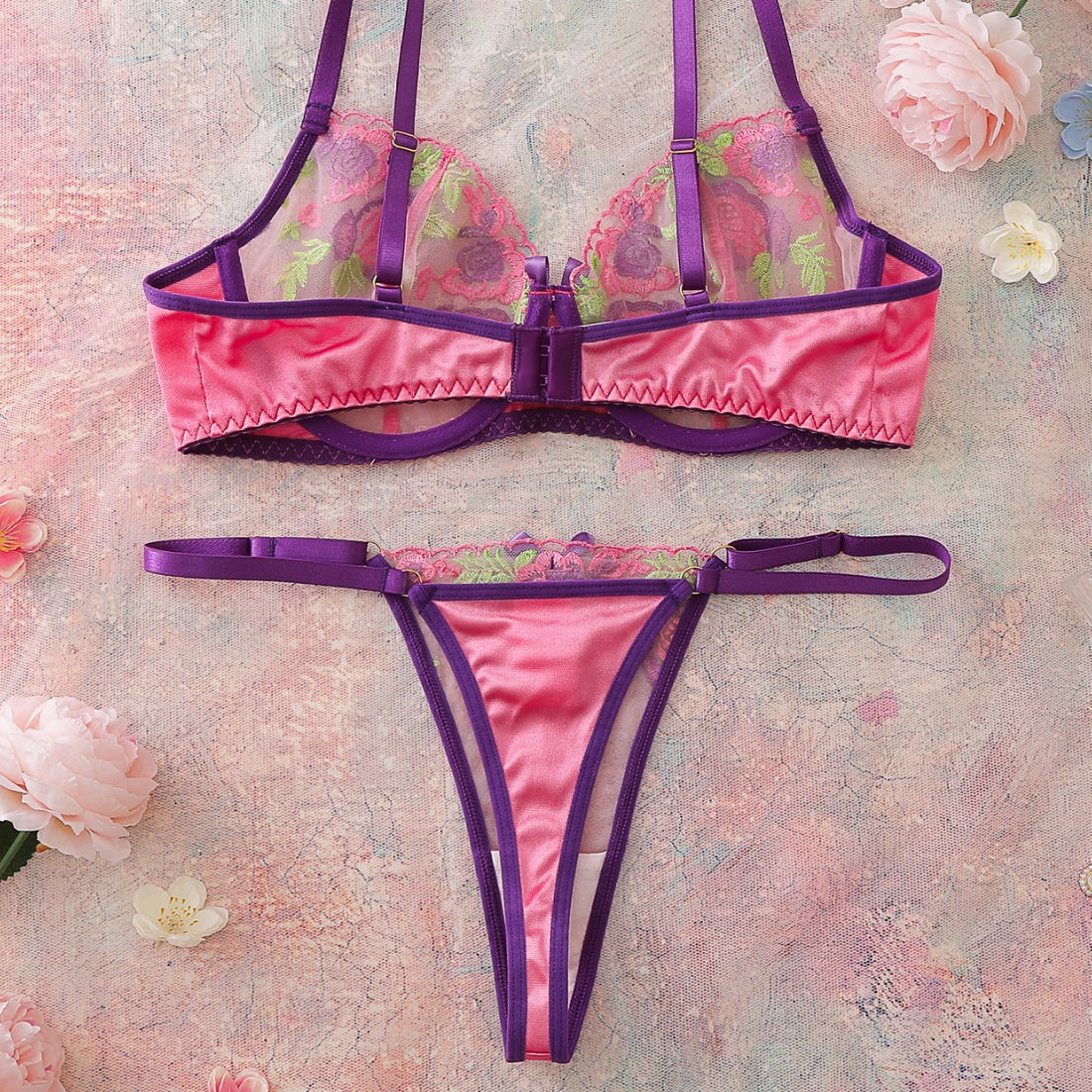 Pastel Floral Bra and Bottom Lingerie Set, alternate view 3