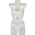 Black lace-up strappy teddy bodysuit with lace-look cups - alternate view