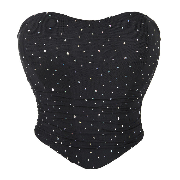 Black Rhinestone Back-Zip Corset Top