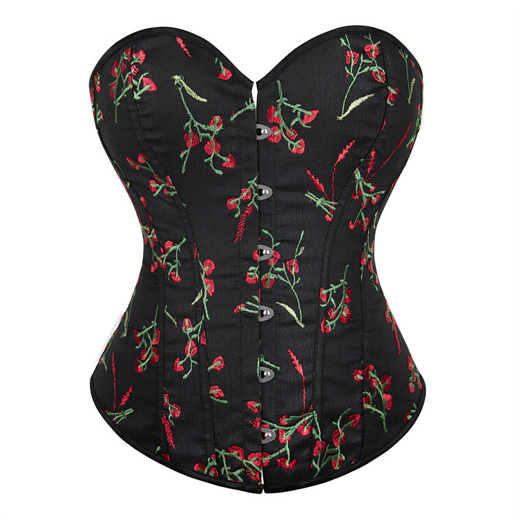 Black Cherry Print Strapless Corset Top