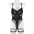 Mesh Faux Leather Teddy Bodysuit - Styled View