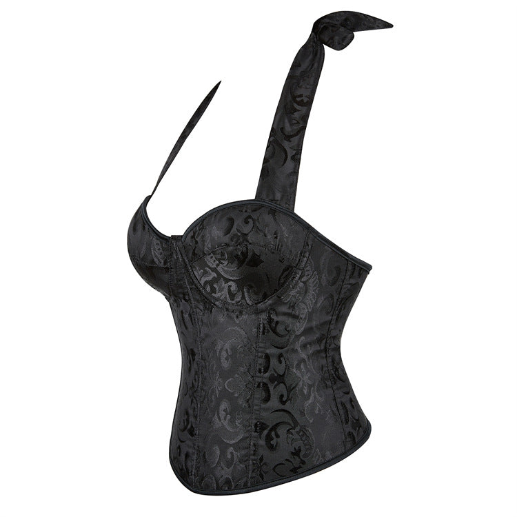Black Halter Jacquard Corset Top, alternate view 2