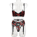 Black Floral Lace Garter Lingerie Set - Alternate View