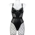 Black Faux Leather Cutout Teddy Bodysuit - Alternate View