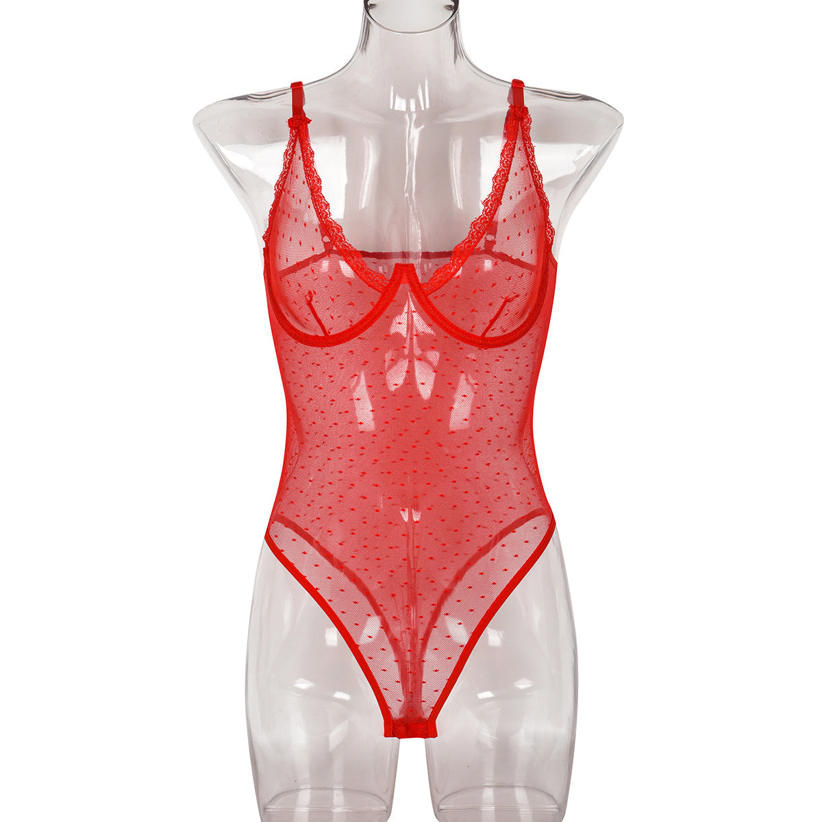 Polka Dot Mesh Teddy Bodysuit - Alternate View