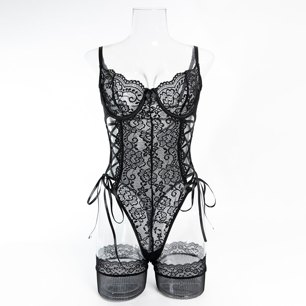 Boutique Lace Strappy Teddy Bodysuit - Alternate View