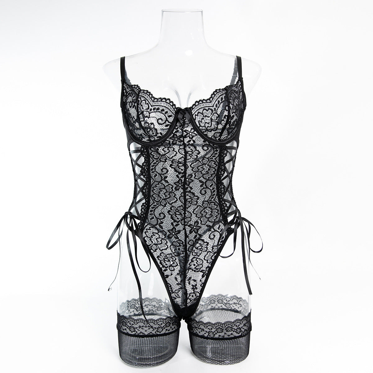 Boutique Lace Strappy Teddy Bodysuit - Alternate View