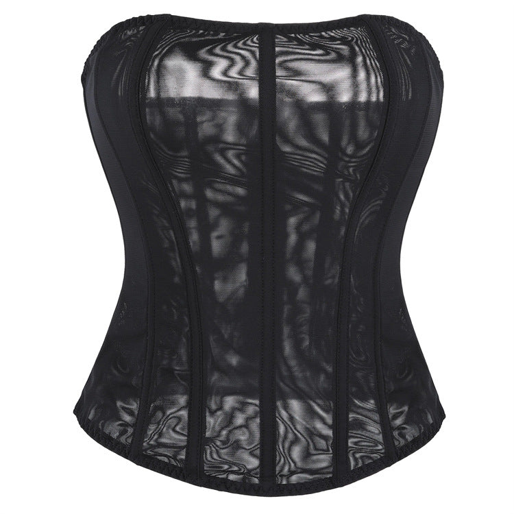 Black Sheer Back-Zip Corset Top
