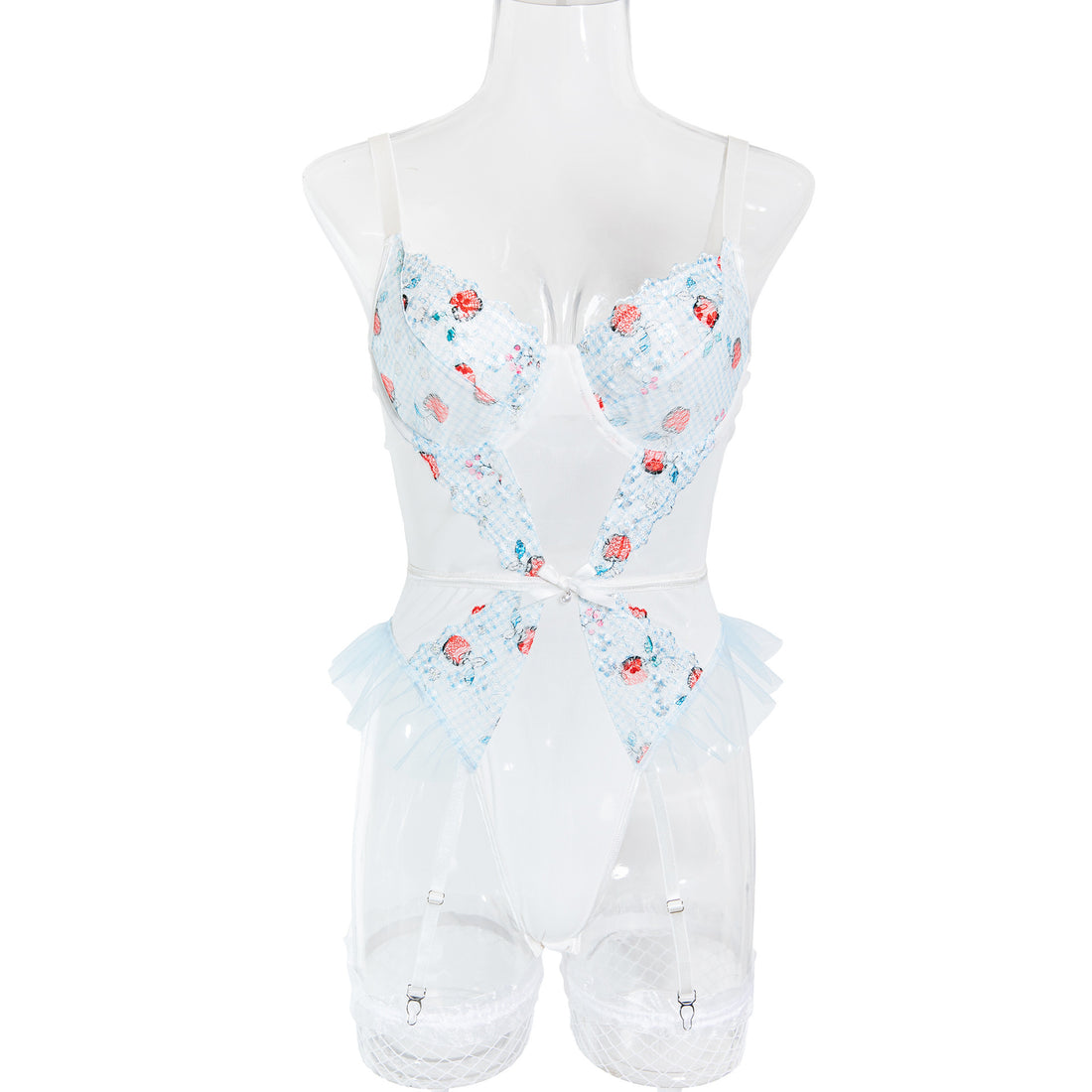 Floral Embroidered Strappy Teddy Bodysuit - Styled View
