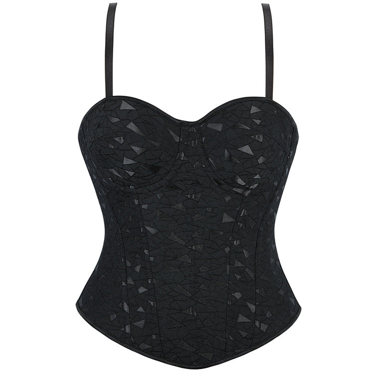 Black Floral Strappy Corset Top, alternate view 5