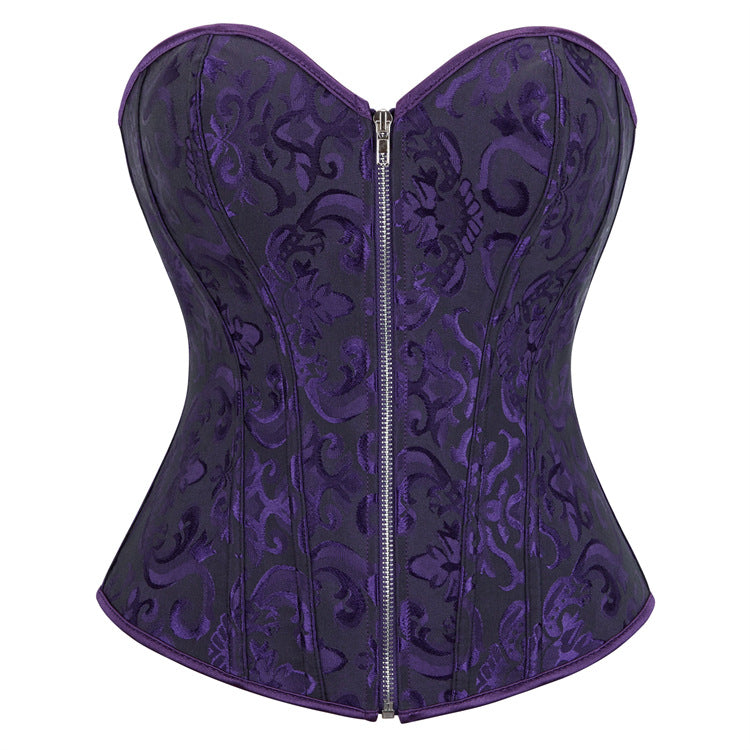 Black Jacquard Zip-Front Corset Top, alternate view 4