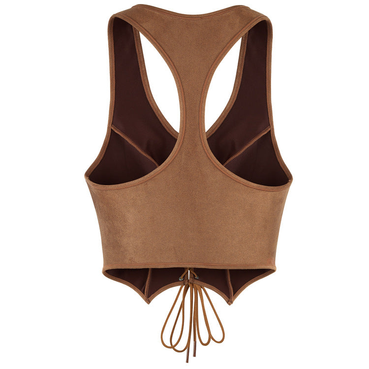 Brown Lace-Up Racerback Corset Top, alternate view 3