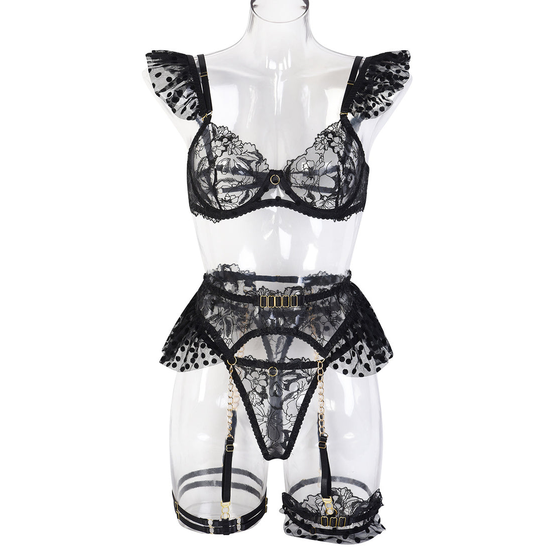Sleek Style Floral Lace Lingerie Set - Alternate View