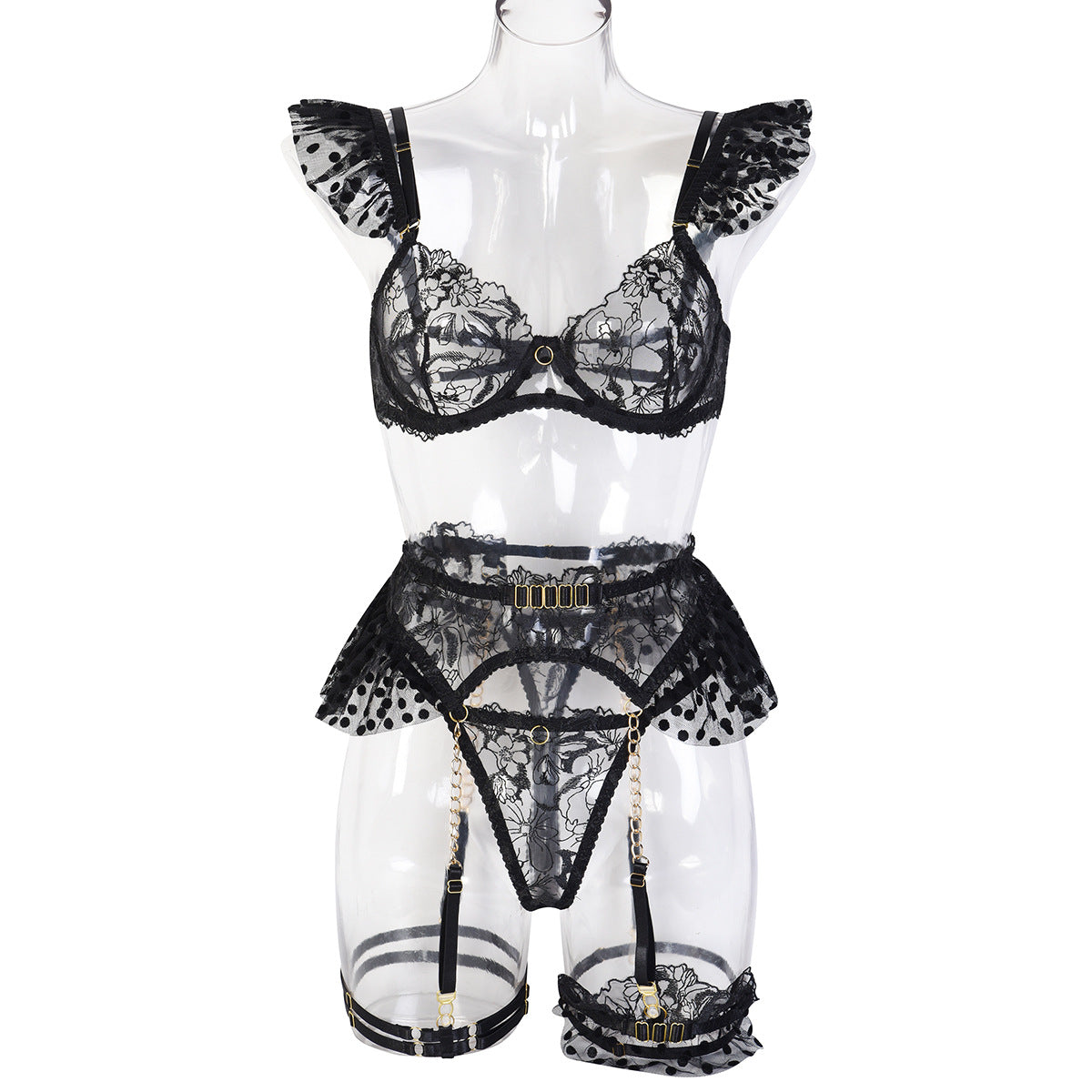 Sleek Style Floral Lace Lingerie Set - Alternate View