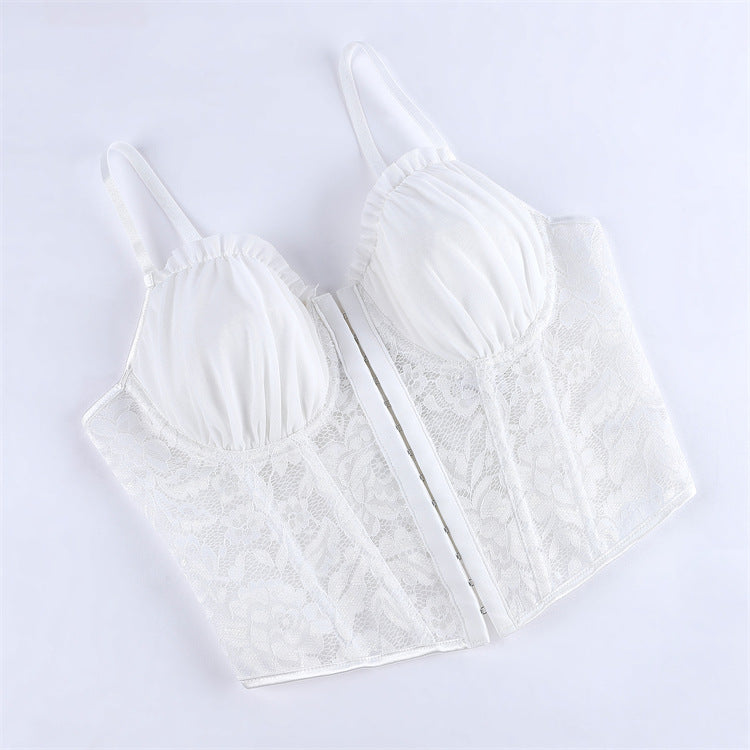 White Satin-Look Lace-Up Corset Top, alternate view 5