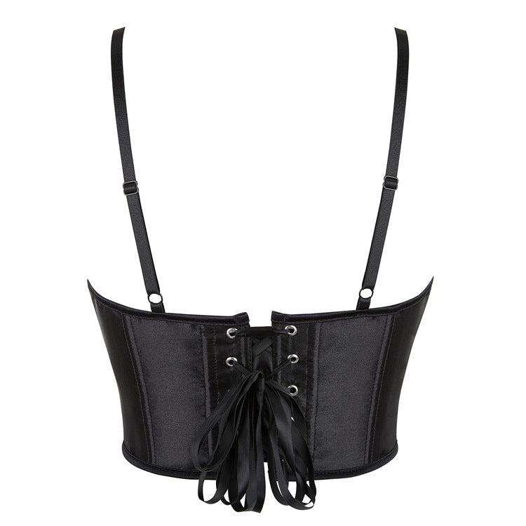 Black Lace-Up Satin-Look Corset Top, alternate view 3